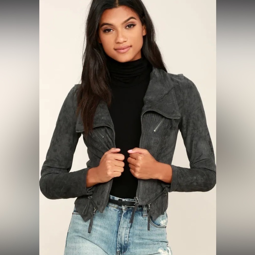 Lulus Ready For Anything Charcoal Grey Suede Moto Jacket